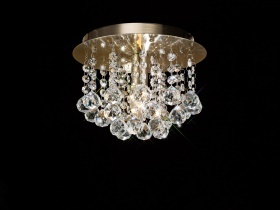 D0185  Acton Crystal Round Flush Ceiling 1 Light Antique Brass